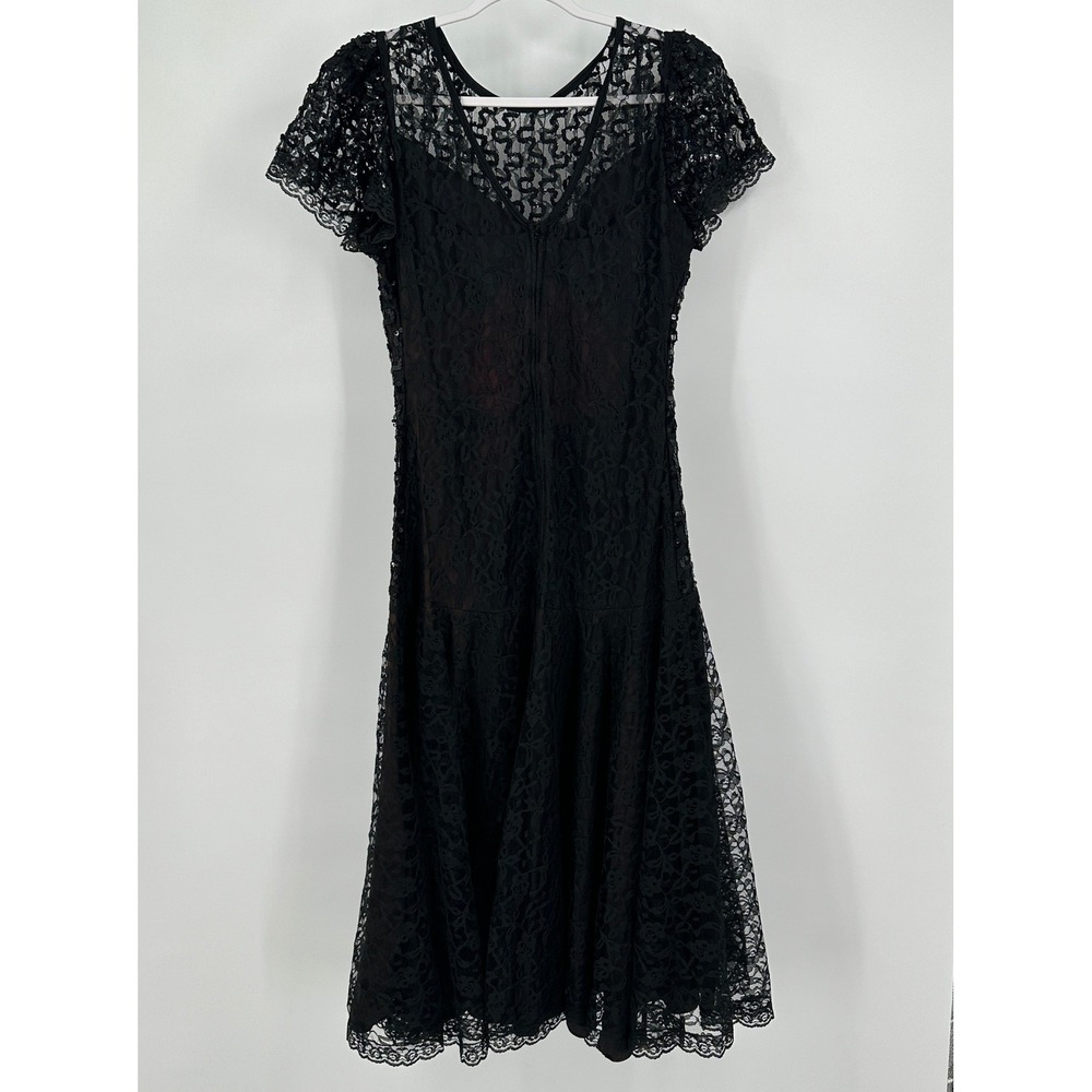 Precious Moments Women Vintage Sequin Lace Dress Size 11/12 Black Gothic Romance - Picture 3 of 8